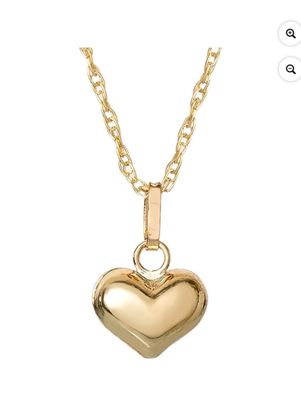 14K Yellow Gold Puff Heart Pendant Necklace Chain 16